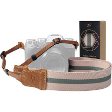Padwa Lifestyle Pink Stripes Camera Strap - 1.5 Inch Wide Crazy Horse Cowhide Head Camera Straps, Pure Cotton Woven Adjustable Shoulder Neck Strap for DSLR Cameras, Gift for Photographers