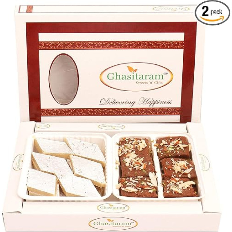 Ghasitaram Dovanos Indijos saldumynai - Diwali dovanos Diwali saldumynai - Kaju Katli ir šokolado Mawa Barfi dėžutė