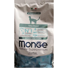 Monge Natural Superpremium Monoprotein* Sterilised Codfish, Wet Food for Cats (Wet Food from Cod, Rich in Fibre, No Colourants and Preservatives, Cat Food, 1.5 kg)