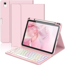 KBCASE Keyboard Case for iPad A16 11/10 Generation (11 inch 2025/10.9 inch 2022), Bluetooth Keyboard for iPad 10th/11th Generation with 7 Background Colors Pencil Holder, French AZERTY, Pink