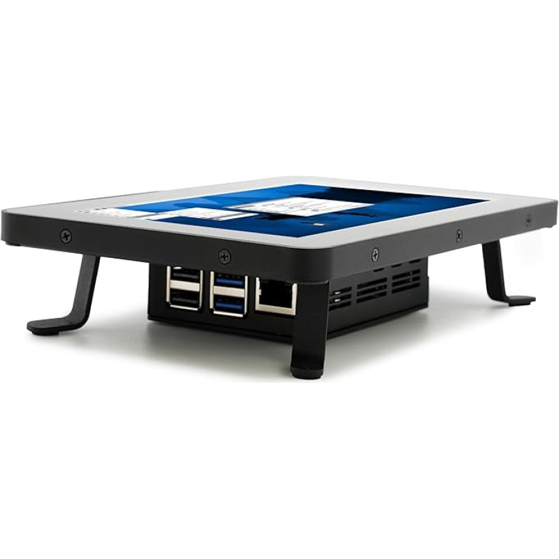 KKSB Metallgehäuse für das Raspberry Pi Touch Display 2 mit Gehäuse für Raspberry Pi 5 - Inklusive angewinkelter Standfüße für horizontale Ausrichtung
