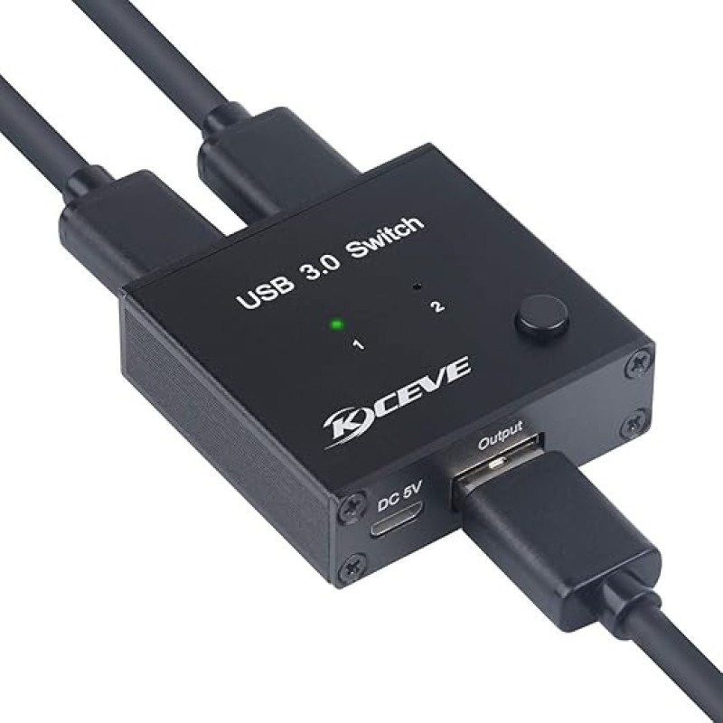 USB jungiklis 3.0 Selektorius, USB jungiklis 2 kompiuteriams dalytis USB įrenginiu, MLEEDA 2 in 1 Out USB jungiklis klaviatūrai, pelei, spausdintuvui, skaitytuvui, USB atmintinėms, kietiesiems diskams su 2 USB 3.0 kabeliais