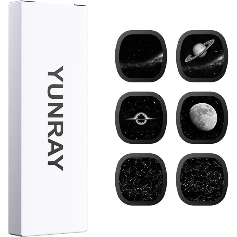 YUNRAY Galaxy projektoriaus ekrano rinkinys, 6 Ultra HD skaidrės, skirtos tikroviškam žvaigždėtam dangui ir rūko projekcijoms, suderinamos su Galaxy projektoriumi Pro ir modeliu (SKE-TKQ01 ir BL-DQY02)