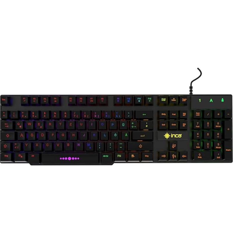 İnca Žaidimų klaviatūra RGB apšviesta IKG-446 su 3 spalvų šviesos diodais Mechaninis rašymo pojūtis USB 2.0 105 klavišai, skirti 