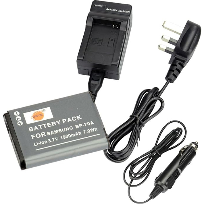 DSTE? BP70A atsarginė ličio jonų baterija ir įkroviklis DC97U, skirti Samsung BP-70A, EA-BP70A ir Samsung ST30, ST60, ST61, ST65, ST66, ST67, ST70, ST71, ST72, ST76, ST80, ST90, ST93, ST95, ST100, ST150F, ST700, ST6500, SL50, SL600, SL605, SL630, TL105, T