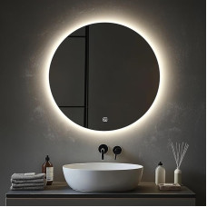 MYGIIVOVO apvalus vonios kambario sieninis veidrodis su apšvietimu, 50 cm veidrodis su LED šviesa, lietimui jautriu jungikliu ir 3 spalvų apšvietimu