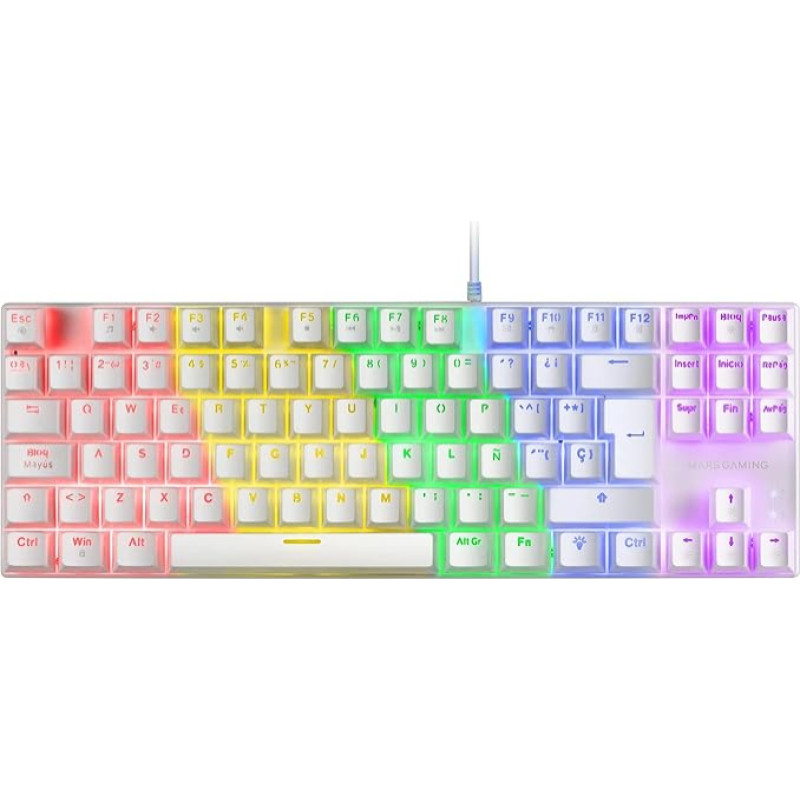 Mars Gaming MK80 White, Mechaninė žaidimų klaviatūra TKL FRGB, Antighosting, Switch Mechanical brown, prancūzų kalba
