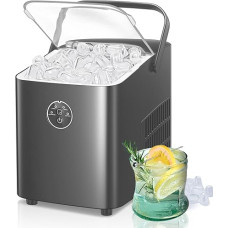 FOHERE Ledo kubelių gaminimo aparatas 14 kg 24 val., 8 ledo kubeliai per 6 min., 2 ledo kulkų dydžiai, savaime išsivalantis ledo kubelių gaminimo aparatas su rankena, ledo šaukštu ir krepšeliu, ledo gaminimo aparatas vakarėliui, biurui, kemperiui