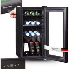 Sommertal Fridge with Glass Door GK50 - Quiet Drinks Fridge with LED, Touchscreen & Lock Small Bottle Fridge Black 50L