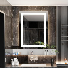 luminorcrest Vonios veidrodis su apšvietimu, stačiakampis 45 x 60 cm, sieninis veidrodis, LED vonios veidrodis, 3 šviesos spalvos, reguliuojamas apšvietimas, jutiklinis, apsauga nuo rūko, CRI90+, grūdintas stiklas, šoninis ir galinis apšvietimas