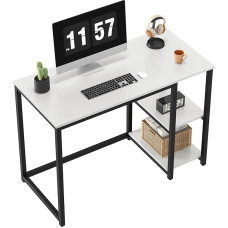 WOHOMO Computer Desk, White, 100 cm, Small Office Table with Storage Space, PC Desk for Home Office, White