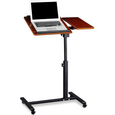 Relaxdays Height-Adjustable 95 x 60 x 40 cm Notebook Stand Also for Lefties Sofa Side Table Laptop Desk with Wheels & Surface for Mouse with 2 Stop Bars, Mahogany, Red, Oak, 40x60x95 cm