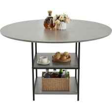 VEVOR Apvalus valgomojo stalas Virtuvės stalas Medinis stalas (120 cm / 136,1 kg keliamoji galia) 2-4 žmonėms Modernūs laisvalaikio stalai su lentyna ir metalinėmis kojomis virtuvei, namams, svetainei Pilka (tik stalas)