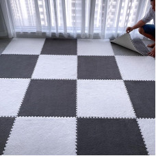 ouxei 16 Stück 12x12 Zoll (30,5 X 30,5 cm) 0,4 Zoll (1 cm) Plüsch-Ineinander Greifende Schaumstoff-Teppichfliesen Für Bodenbeläge(Gray White)