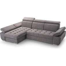 FurniShop24 Bianco kampinė sofa su miego funkcija ir lovos dėže - kampinė L formos sofa su judančiais galvos atlošais, sulankstoma sofa-lova svetainei, modernaus dizaino sofa-lova Bianco Grey, kampinė sofa kairė