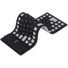 ASHATA vandeniui atspari silikoninė klaviatūra, sulankstoma lanksti USB dulkių nepraleidžianti tyli klaviatūra, 85 klavišai, lengva ir nešiojama, minkšta, patogi naudoti, skirta nešiojamiesiems kompiuteriams (juoda)