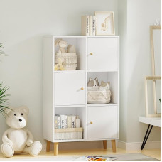 CHOWGOLI Knygų spinta, knygų spinta, stovinti lentyna, kubo formos lentyna su 6 skyriais ir 3 durelėmis, modernaus stiliaus saugojimo lentyna, knygų lentyna, balta, 64,5 x 30 x 109,5 cm, stilinga ir praktiška