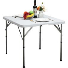 HollyHOME Folding Table Square 87 cm Camping Table Foldable Table Weatherproof Garden Table Balcony Table Portable Folding Table Dining Table for Kitchen BBQ Catering Party White