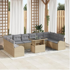 Rantry 11-teiliges Garten Sofa Set mit Kissen Beige Poly Rattan, 2-Sitzer Garten Sofa mit Stauraum & Kissen Beige Poly Rattan Gartenlounge Modelis3357453