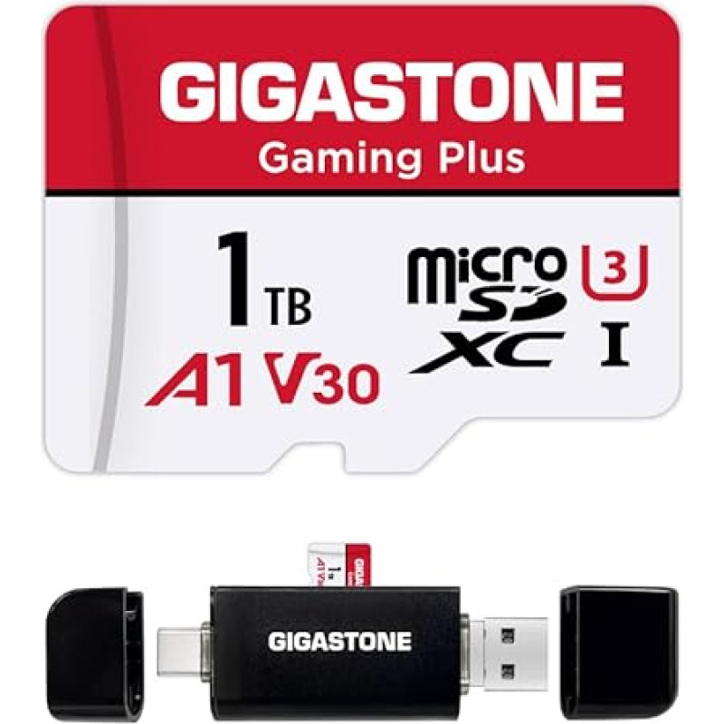 [GIGASTONE] 1TB Micro SD kortelė su USB Typ C Kartenleser, Gaming Plus, MicroSDXC Speicherkarte für Nintendo Switch 1, 4K vaizdo įrašai, UHS-I A1 U3 V30 C10, iki 150/120 MB/s, su adapteriu