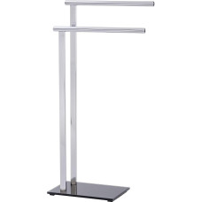 WENKO Lava rankšluosčių ir drabužių stovas, rankšluosčių laikiklis su 2 rankenomis, apvalių ir kvadratinių vamzdžių derinys, pagamintas iš blizgaus nerūdijančiojo plieno su sunkia apsauginio stiklo pagrindo plokšte, 42 x 81 x 20 cm