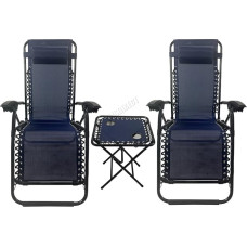 BIRCHTREE 3 reguliuojamų sulankstomų kėdžių rinkinys, skirtas poilsio kambariui, terasai, terasai, saulei, terasai, terasai, saulutei, puodelio laikikliui, sodui, paplūdimiui, mėlyna