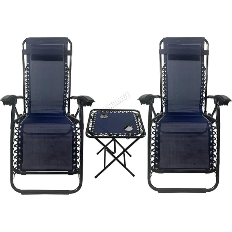 BIRCHTREE 3 reguliuojamų sulankstomų kėdžių rinkinys, skirtas poilsio kambariui, terasai, terasai, saulei, terasai, terasai, saulutei, puodelio laikikliui, sodui, paplūdimiui, mėlyna