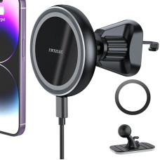 XWXELEC Wireless Car Charger Quick Charge for iPhone 16/16 Pro/16 ProMax/15/15 Pro/15 ProMax/14/14 Pro/14 ProMax/13/13 Pro/13 ProMax/12/12 Pro/12 ProMax, Car Mount Charging Function Air Outlets