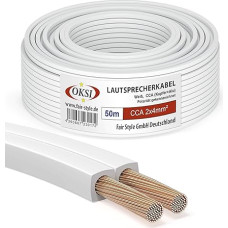 OKSI Speaker Cable - 2 x 4 mm² - 50 m, White, CCA (Copper + Aluminium) for HiFi, Connection of Audio Stereo to Amplifier, Surround Sound System, TV Home Cinema and Car Radio, 50 m 2 x 4 mm²