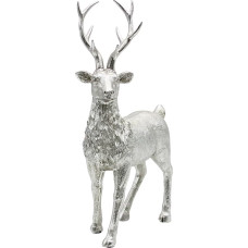 Ceramic Decorative Figurine, Modern Decorative Statue, Country House Sculpture as Deer in Silver, Glitter, Standing, L/W/H: 24 x 10 x 36 cm