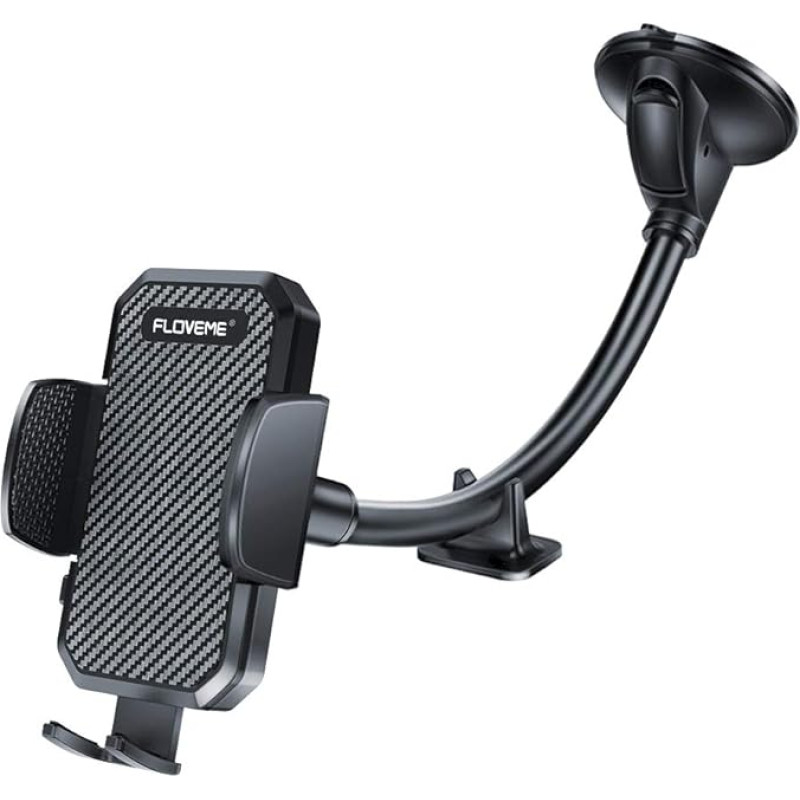 FLOVEME Car Phone Holder, Windscreen Mount for Car, Improved Gooseneck Car Phone Holder with Strong Suction Cup, Anti Shake Stabilizer, Compatible with iPhone, Samsung, Huawei, Sony, LG and More