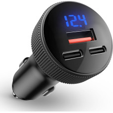 108W USB C Car Charger, [Dual PD+QC3.0] Cigarette Lighter USB C, 45W PD Car Charger, 3-Port with LED Voltmeter DC12-24V, Compatible with iOS, Android, Samsung, Tablet and All Smartphones