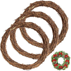 Natural Grapevine Wreath, Pack of 3 Wine Branch Wreath, 20 cm Christmas Rattan Wreath, Hand Woven Rings, Rattan Wreaths for DIY Wreath, Xmas, Halloween, Easter