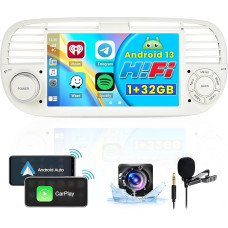 For Fiat 500 (2007-2015) Radio, 2+64GB Android 13 Car Radio, Carplay Android Car Wireless, 7 Inch Touchscreen Radio, Bluetooth, GPS Navi, WiFi, HiFM, RDS SWC USB, Reversing Camera