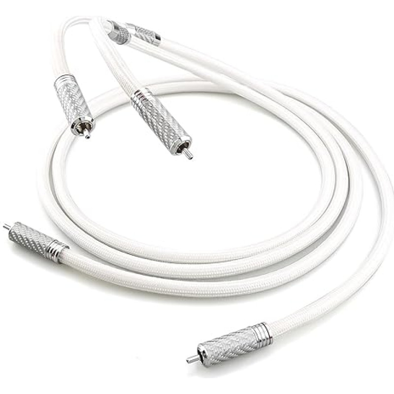 Tirstrup RCA Cable Subwoofer Cable, A Pair RCA to RCA Audio Cable 4 Cores 1.2 mm Silver-Plated Audio Cable 7.8 mm Diameter RCA Cable RCA Cable for Amplifier / TV / DVD / Home Cinema (2 m, White)