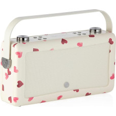 VQ Emma Bridgewater Hepburn Voice is a Bluetooth Smart Speaker Connected to Amazon Alexa, Portable Radio with Rechargeable 6600mAh Battery and Alarm Clock Function - Pink Hearts