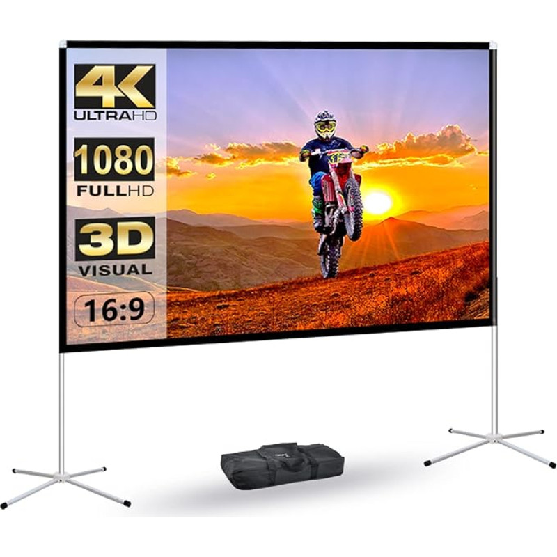 Portable Projector Screen, 60 Inch Film Projection Screen, Indoor Projector Screen and Stand, 16:9 Projector Screen, 4K HD, Wrinkle Free, Lightweight