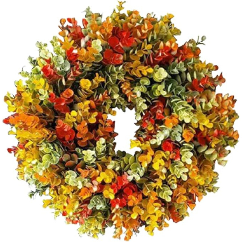 Chiyyak Artificial Eucalyptus Wreath Door Wreath Autumn Wreath Garland Colourful Autumn Eucalyptus Leaves Front Door Wreaths Decoration Autumn Thanksgiving Christmas