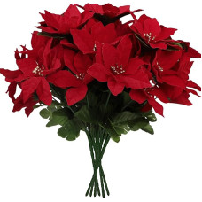 Cekene 6 x Red Artificial Christmas Poinsettia Flowers