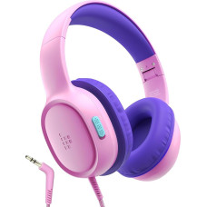 Tronsmart KH01 Headphones with Cable, Children, Foldable Headphones Children, 85/93 dBA Volume Limit, Stereo Sound, Headphones Children with Cable, Adjustable, for Learning and Entertainment, Pink