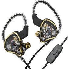 Yinyoo CCZ Warrior 3BA+1DD Hybrid In-Ear Monitor, Wired Headphones with High Sensitivity Microphone, Strong Bass, Noise Isolating Headphones for Pop Metal (Gold, with Microphone)