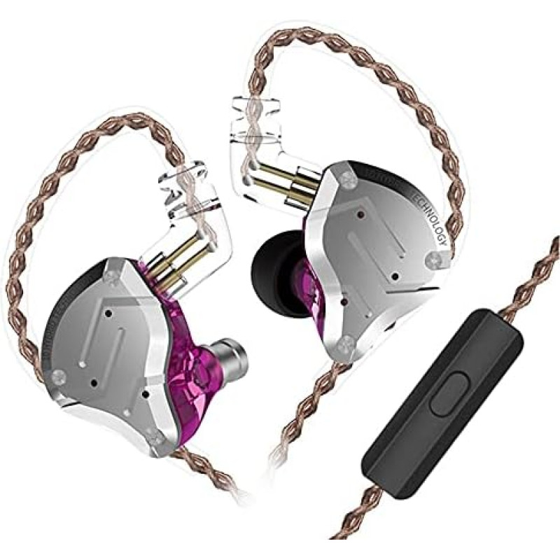 Kinboofi KZ ZS10 Pro Earbuds, KZ In-Ear Monitor, IEM HiFi Headphones with 5 Drivers, 4BA 1DD with Detachable 0.75mm 2-Pin Cable for Singers, Musicians, Drummers (Purple with Microphone)