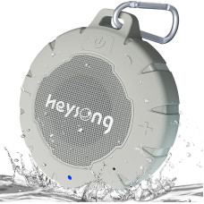 HEYSONG Bluetooth Speaker, Waterproof Shower, Mini Wireless Speaker Box, Outdoor Music Box, Stereo Surround Sound, Portable, Hands-Free Function, Compact Soundbox for Kayak, Camping, Grey