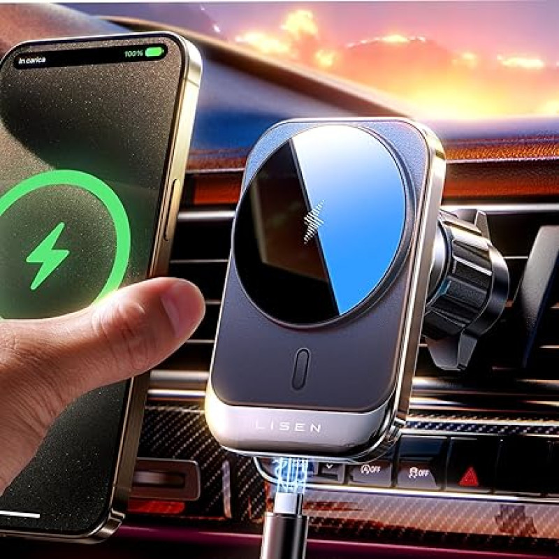 LISEN For Magsafe Car Holder 15 W Mobile Phone Holder Car with Charging Function, Car Mobile Phone Holder Car with Charging Function Apple Magsafe, Charger Magsafe Car Holder for iPhone 15/14/13/12