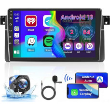 [9 Inch Screen] for BMW Series 3 E46 1998-2006, 2GB + 64GB, Android 13 Car Radio, Wireless CarPlay Android Car, Bluetooth Hands-Free Kit, GPS, WiFi, SWC, FM, RDS, Rear View Camera