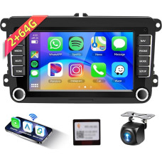 podofo Android Car Radio for VW Tiguan Golf 5 Skoda Passat Polo Wireless Carplay Android Car 2 DIN with 7 Inch Screen, WiFi GPS Navigation AHD Reversing Camera FM/RDS with 36/40/52 Pin Cable