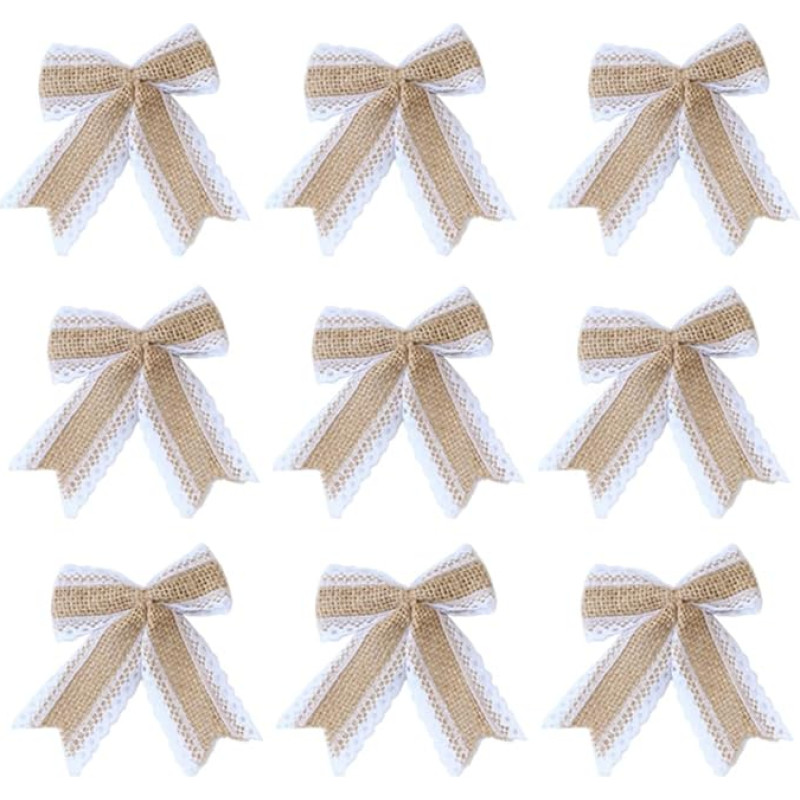 Ericotry 10pcs Christmas Burlap Ribbon Bows for Christmas Tree Topper Wedding Decoration DIY Gifts Packaging Home Wedding Party Supplies