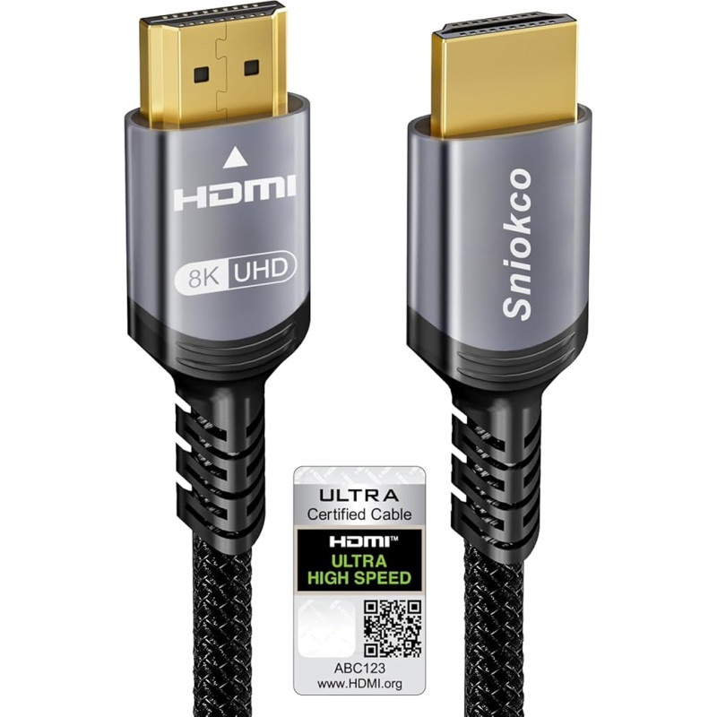 10K 8K 4K HDMI 2.1 Cable 5 m, Certified 48 Gbps Ultra High Speed Braided HDMI Cable, Supports Dynamic HDR, eARC, Dolby Atmos, 8K@60 Hz, 4K@120 Hz, HDCP 2.2 2.3, Compatible with TV Monitor and More