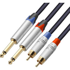 Tisino RCA to Jack 6.3, 2x RCA to 2x Large Jack Mono Audio Cable for AV Receiver, Amplifier, HiFi Stereo Audio System, Home Cinema System, 1 m