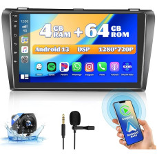 Hikity 9 Inch Android 13 Car Radio with Sat Nav Mazda 3 2003-2009, 8-Core 4G+64G, Wireless CarPlay and Android Car, Touchscreen DSP 32EQ RDS Reversing Camera